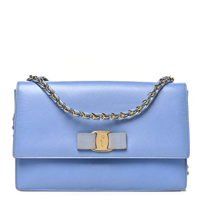 Salvatore Ferragamo Hammered Calfskin Vara Bow Chain Crossbody Blue 1 of 10