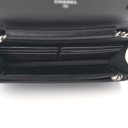 Chanel Lambskin Camellia Embossed Wallet on Chain WOC Black 5 of 11