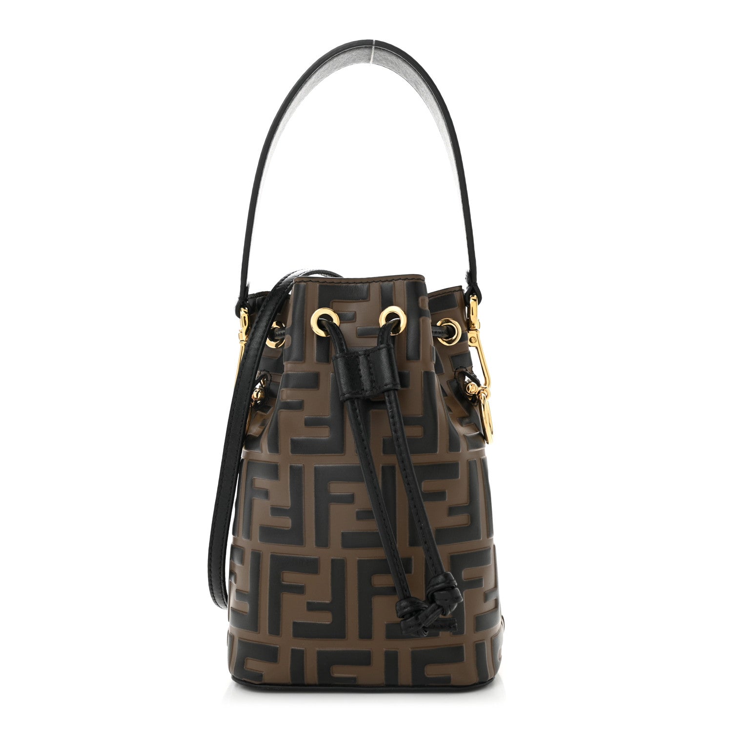 Fendi Vitello Liberty F is Fendi Bi-Color FF 1974 Embossed Mini Mon Tresor Bucket Bag Maya Black 1 of 10