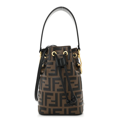 Fendi Vitello Liberty F is Fendi Bi-Color FF 1974 Embossed Mini Mon Tresor Bucket Bag Maya Black 1 of 10