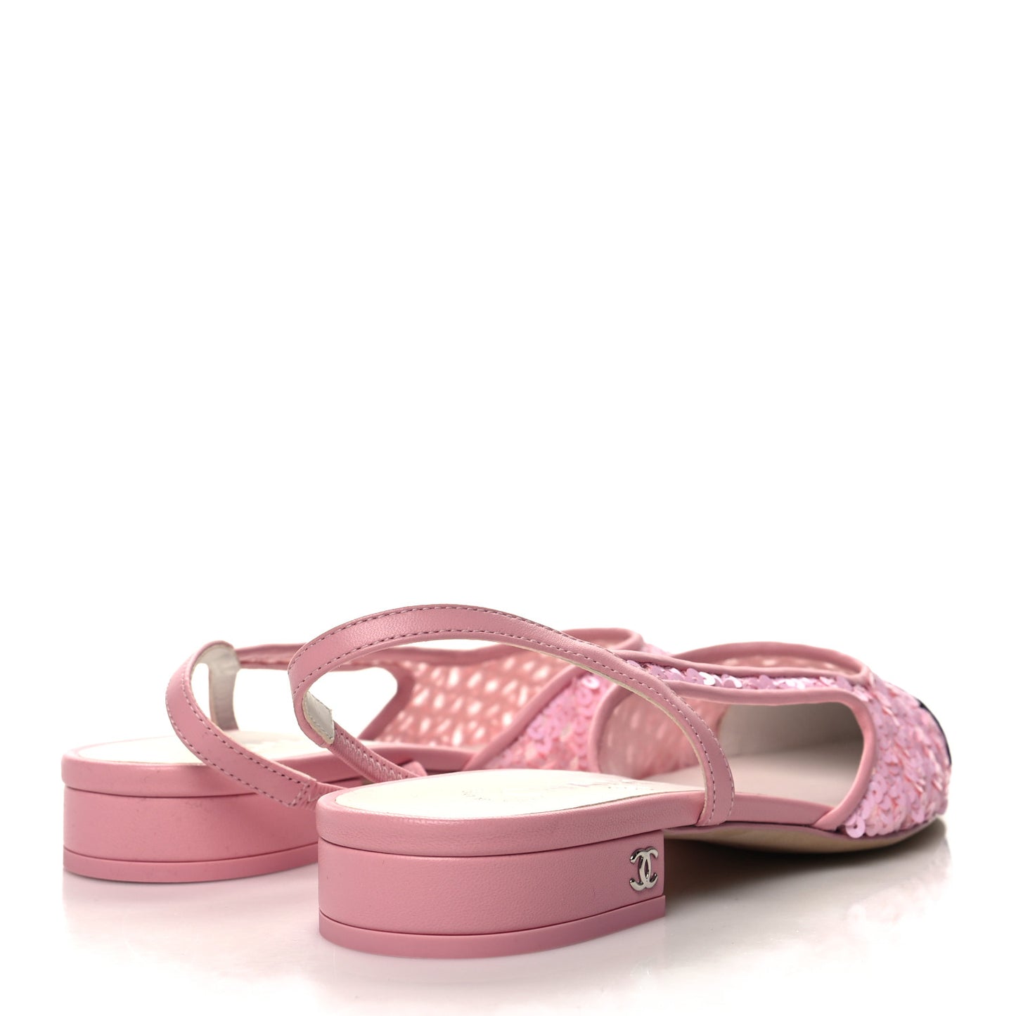 Sequins Satin Cap Toe CC Slingback Flat 38 Pink Black