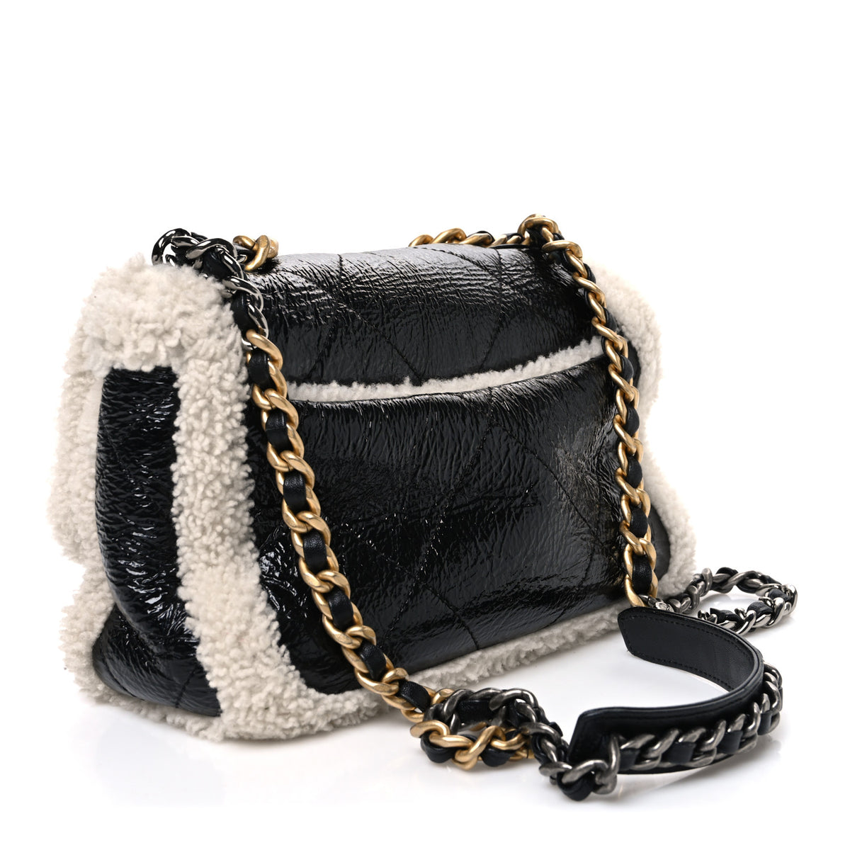 Chanel Crumpled Calfskin Shearling Sheepskin Quilted Medium Chanel 19 Flap Black 2 of 9