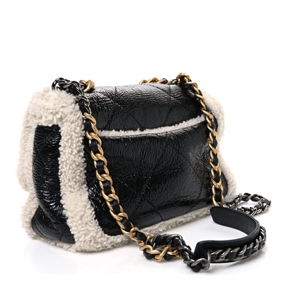 Chanel Crumpled Calfskin Shearling Sheepskin Quilted Medium Chanel 19 Flap Black 2 of 9