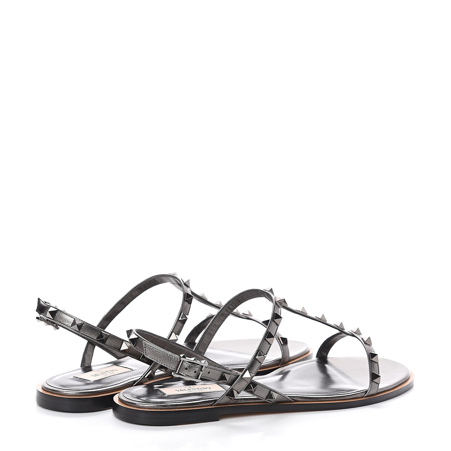 Metallic Nappa Rockstud T-Strap Slingback Flat Sandals 41.5 Rutenio