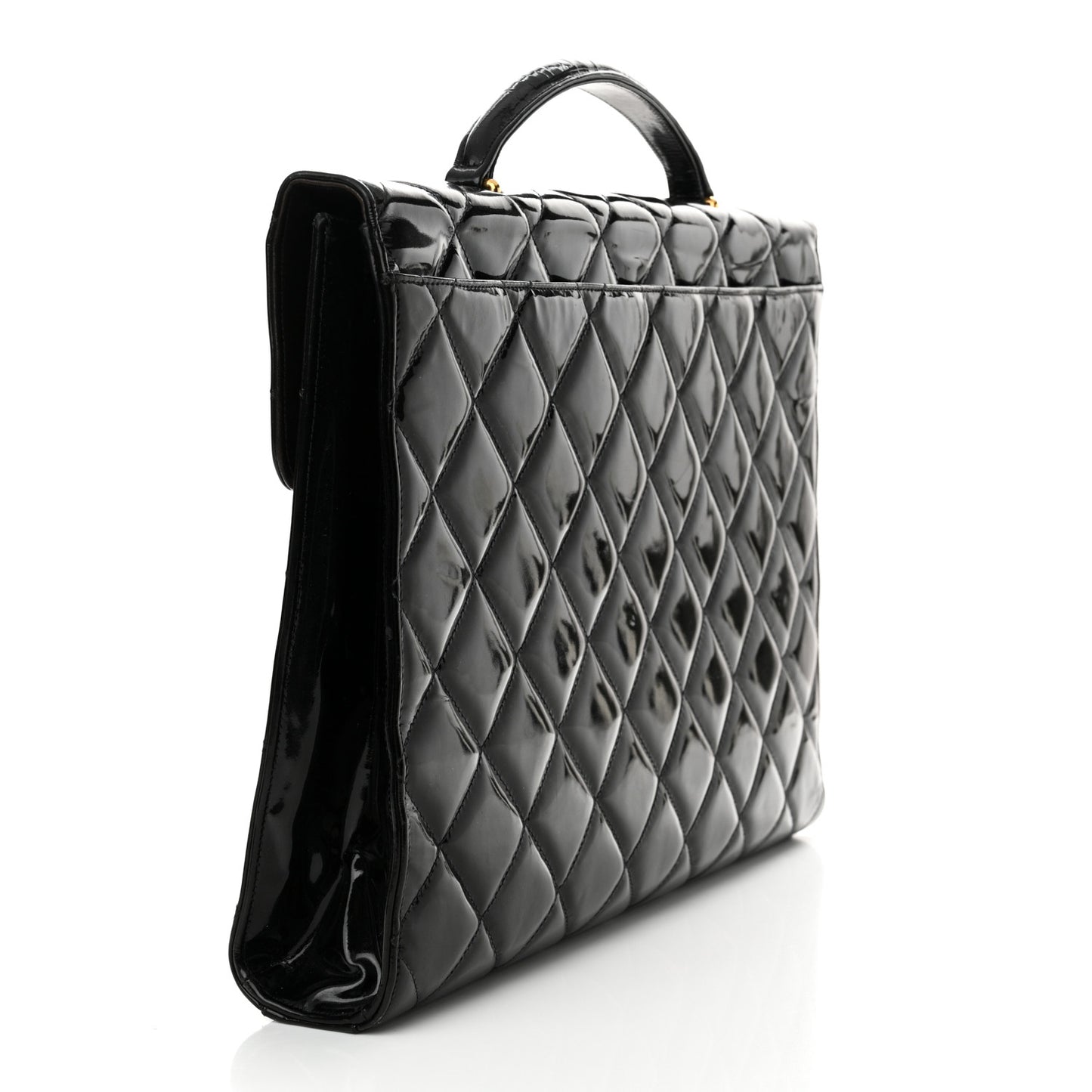 Patent Quilted Briefcase Laptop Bag Black