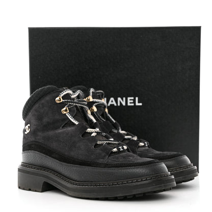 Chanel Suede Grained Calfskin CC Lace Up Boots 41 Black 12 of 12