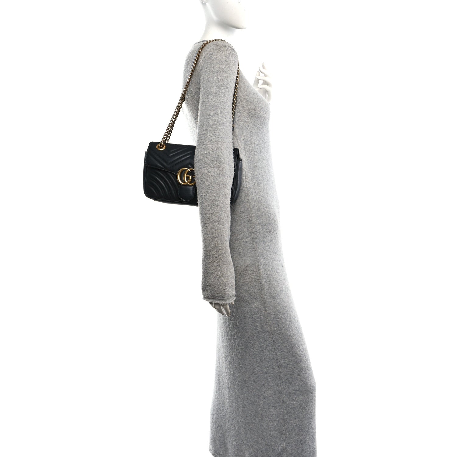 Gucci Calfskin Matelasse Small GG Marmont Shoulder Bag Black 3 of 23
