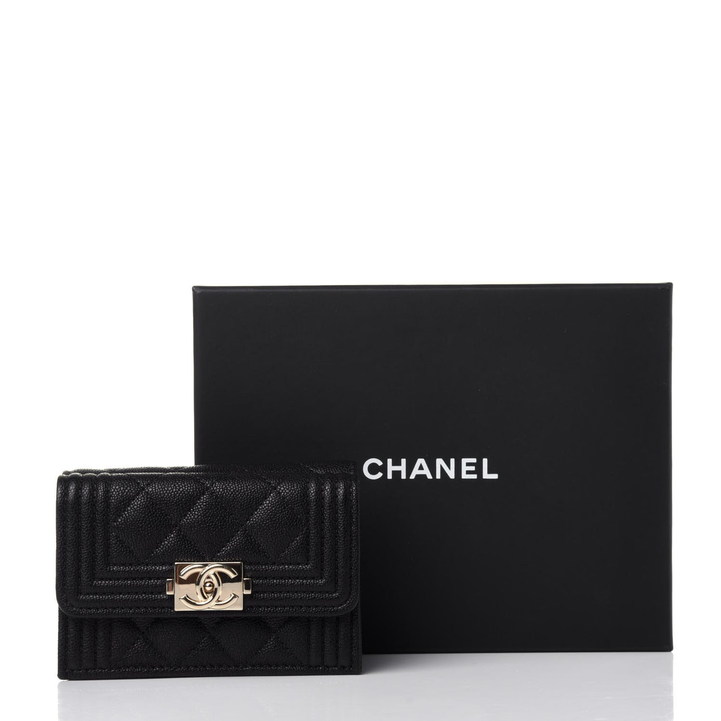 Caviar Quilted Small Boy Flap Wallet Black