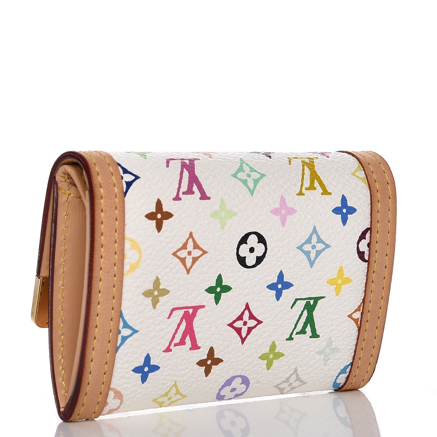 Louis Vuitton Monogram Multicolor Porte-Monnaie Plat Coin Purse White 3 of 6