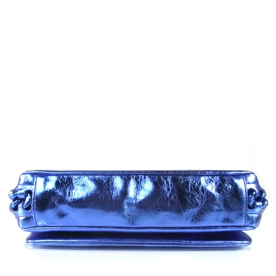 Leather Modern Chain Flap Bag Metallic Blue