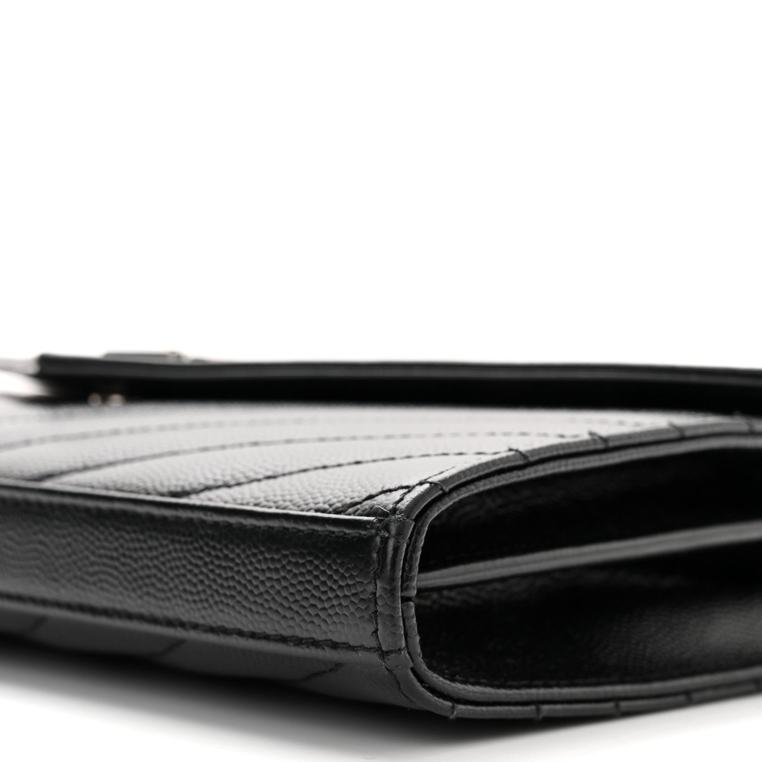 Saint Laurent Grain De Poudre Matelasse Chevron Monogram Chain Wallet Black 9 of 10