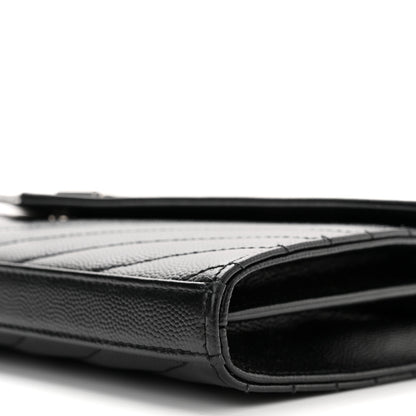 Saint Laurent Grain De Poudre Matelasse Chevron Monogram Chain Wallet Black 9 of 10