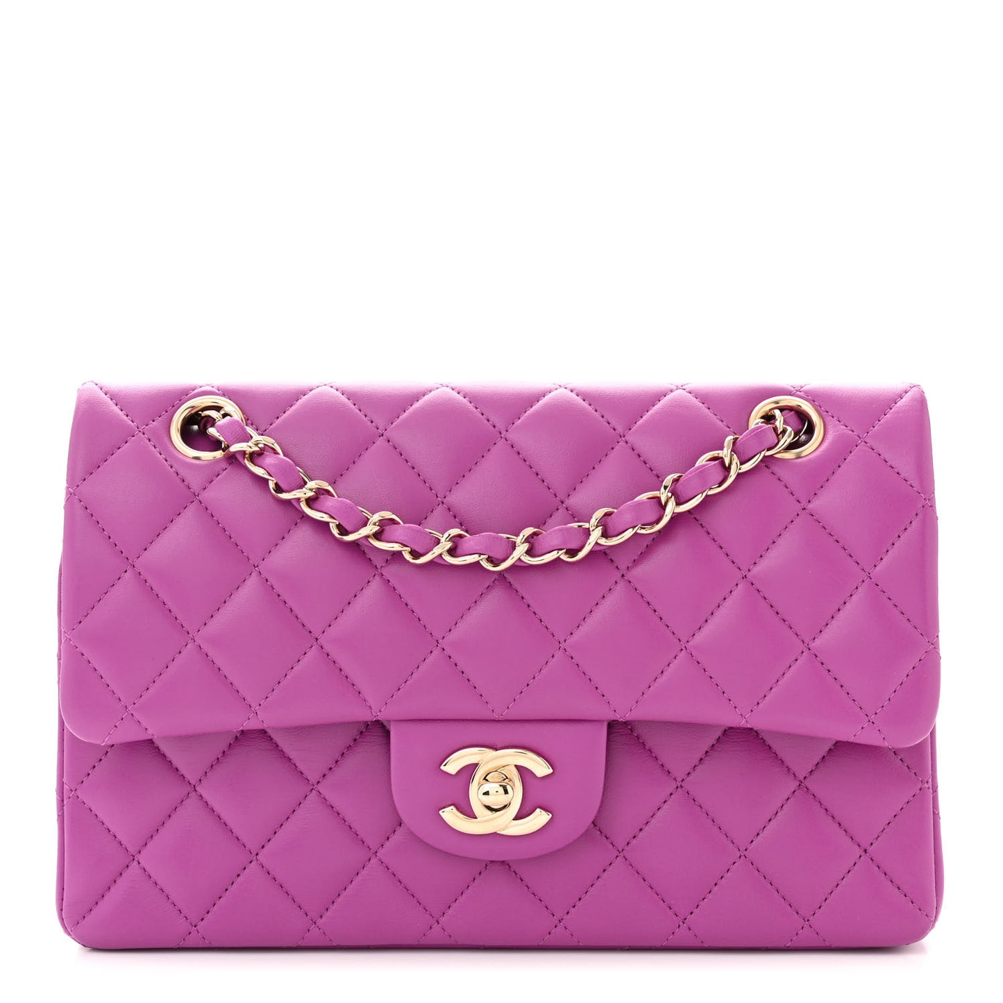 Lambskin Quilted Small Double Flap Purple