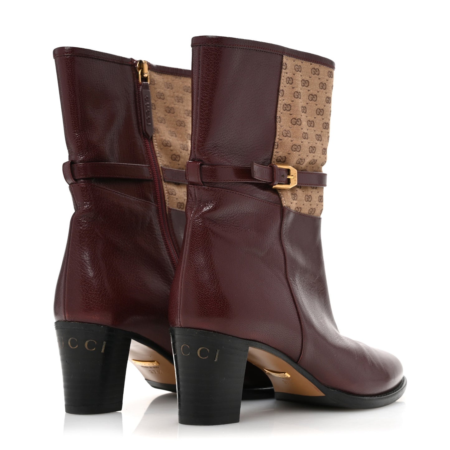 Monogram GG Mignon Quentin Granada Kid Ankle Boots 37.5 Vintage Bordeaux Dusty Brown