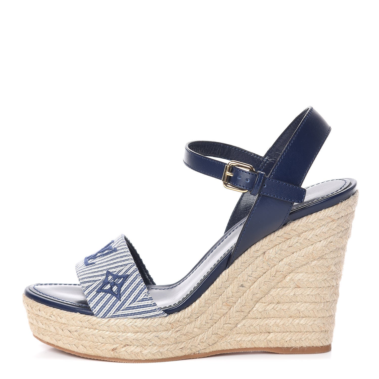 Louis Vuitton Calfskin Canvas Monogram Sail Away Wedge Sandal 39 Marine 1 of 7