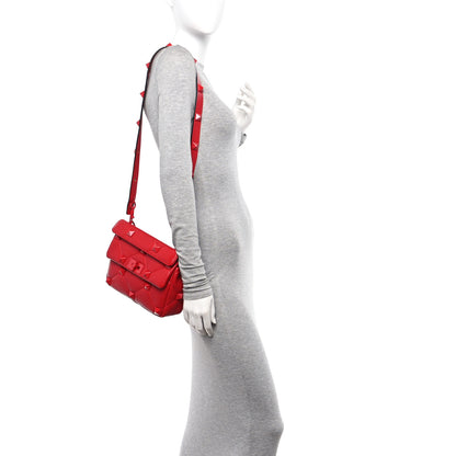 Valentino Garavani Nappa Enamel Monochrome Medium Roman Stud Shoulder Bag Rouge Pur 2 of 11