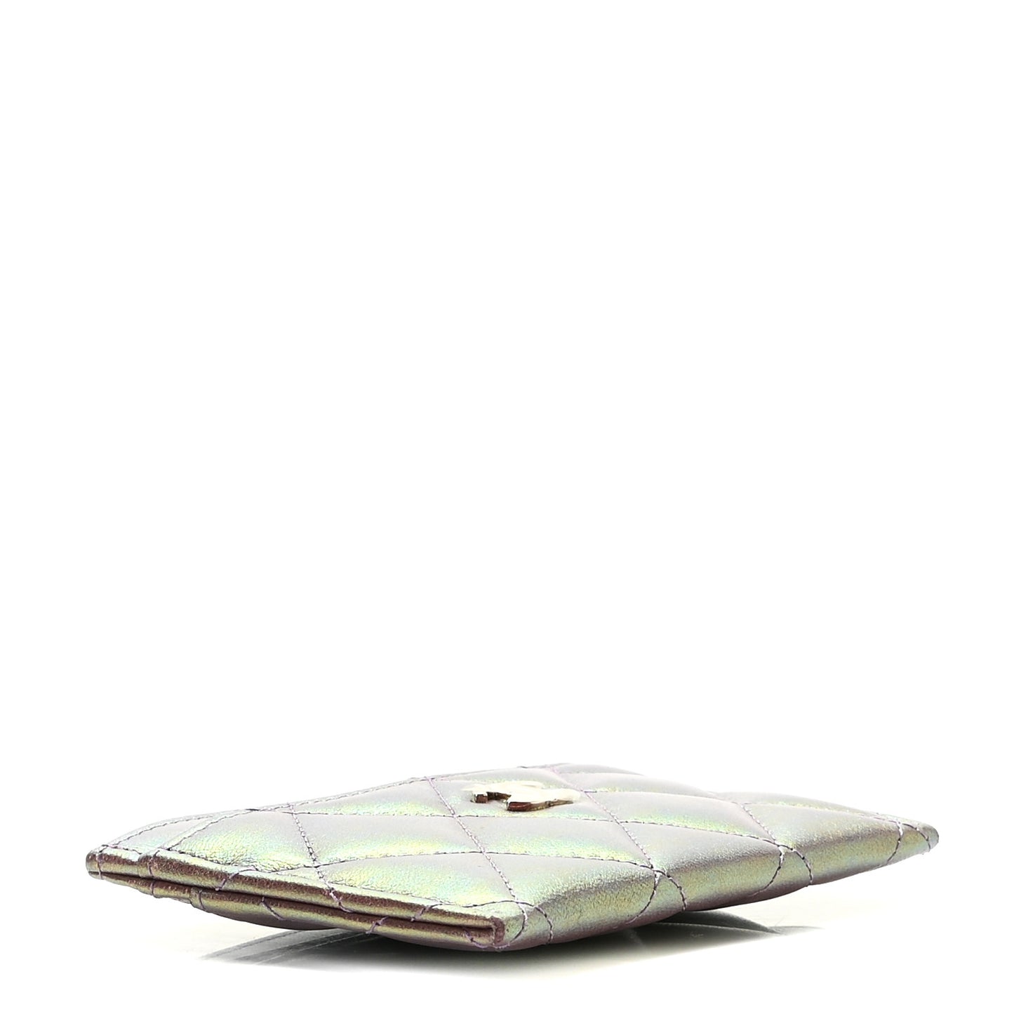 Iridescent Lambskin Quilted Card Holder Purple
