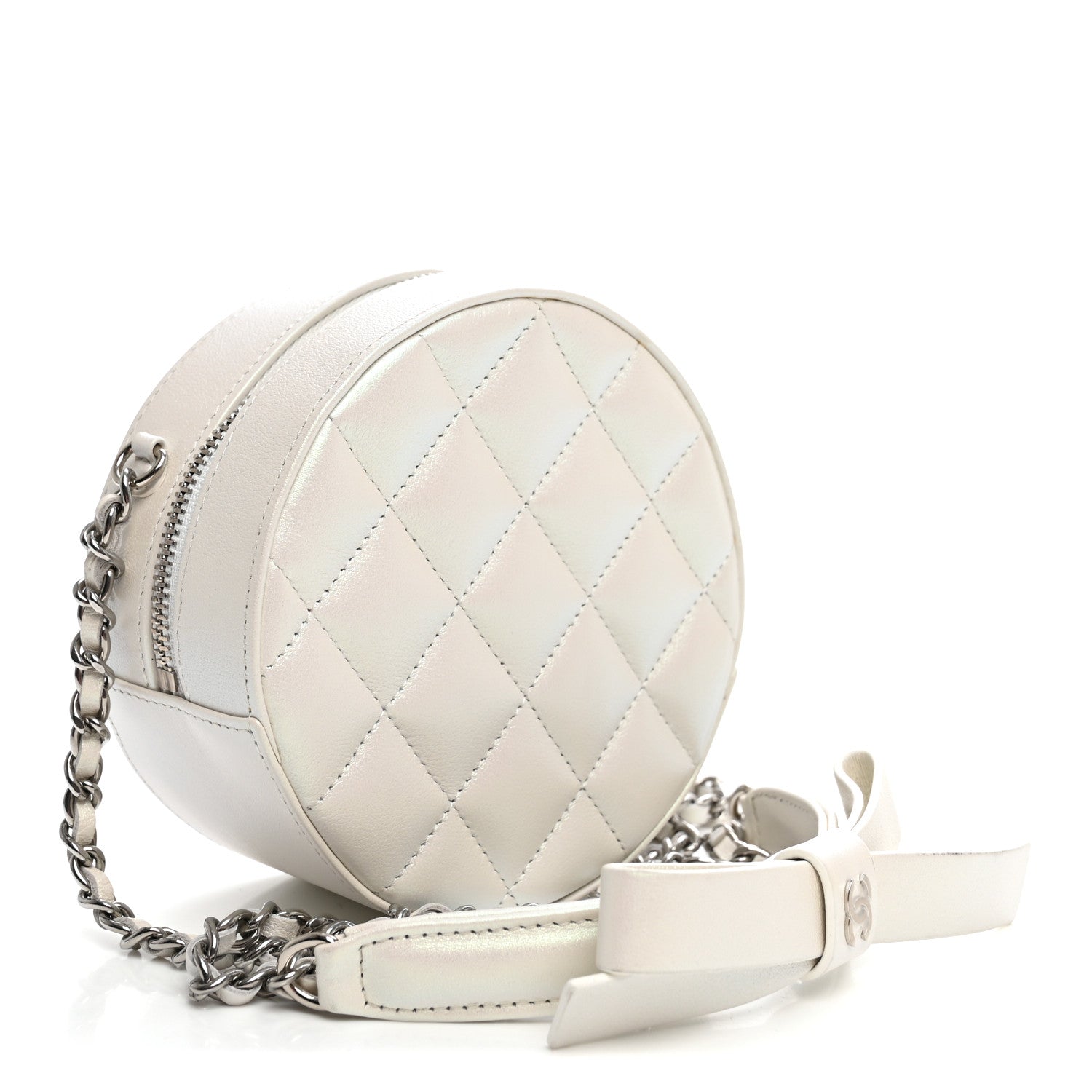 Chanel Iridescent Lambskin Quilted Coco Bow Round Clutch With Chain Ivory 3 of 10