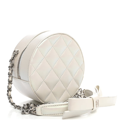 Chanel Iridescent Lambskin Quilted Coco Bow Round Clutch With Chain Ivory 3 of 10