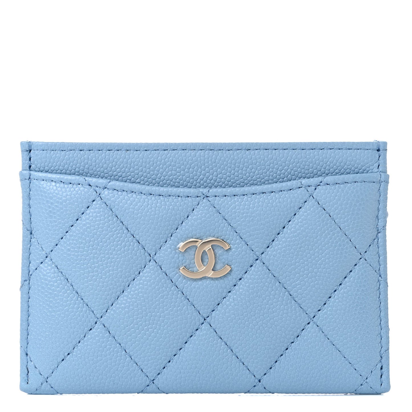 Caviar Quilted Card Holder Light Blue