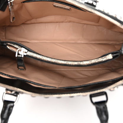 Prada Saffiano Vernice Small Crystal Pyramid Bag Black 5 of 16
