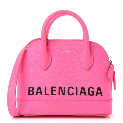 Balenciaga Signature Grained Calfskin Logo XXS Ville Top Handle Bag Acid Pink Black 1 of 7