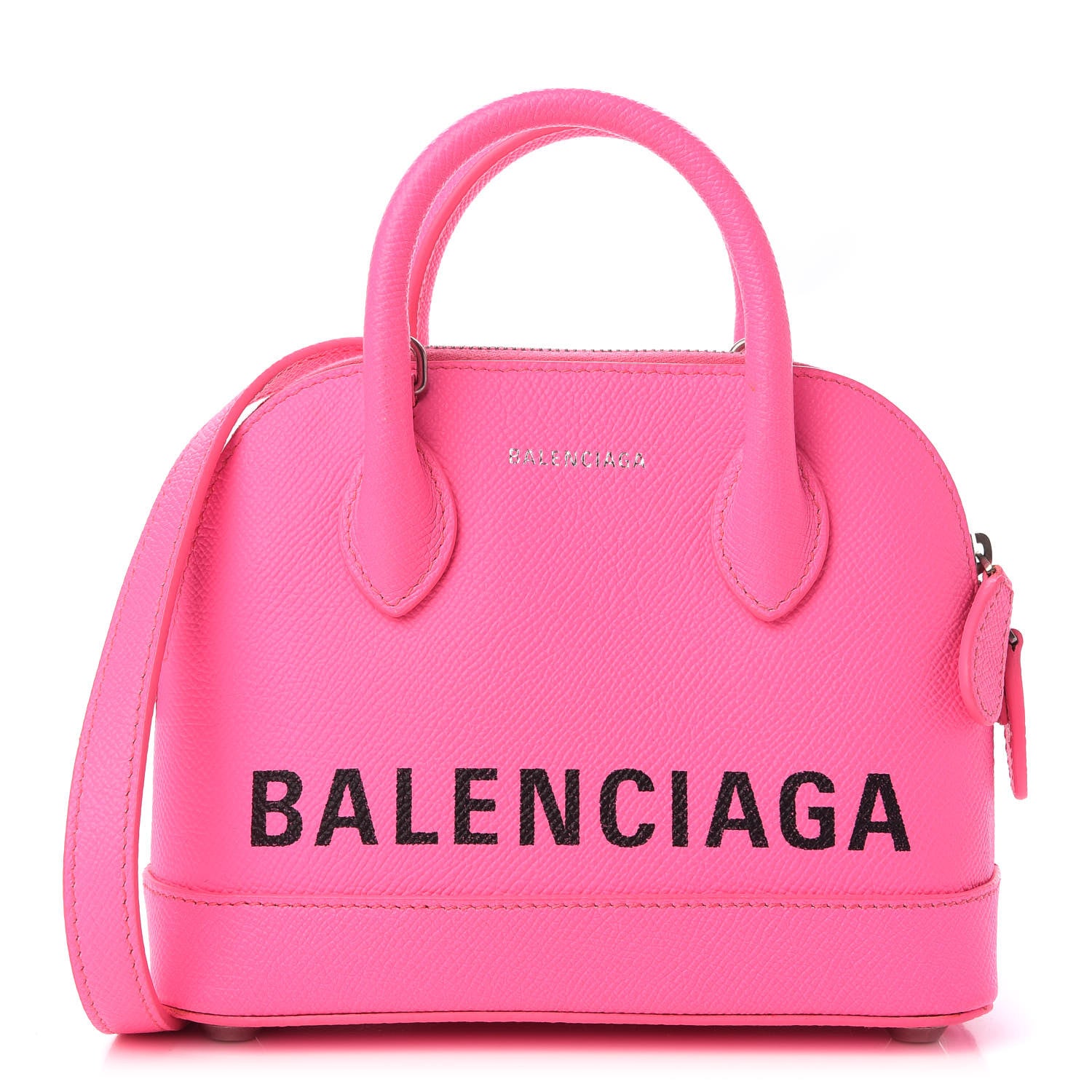 Balenciaga Signature Grained Calfskin Logo XXS Ville Top Handle Bag Acid Pink Black 1 of 7