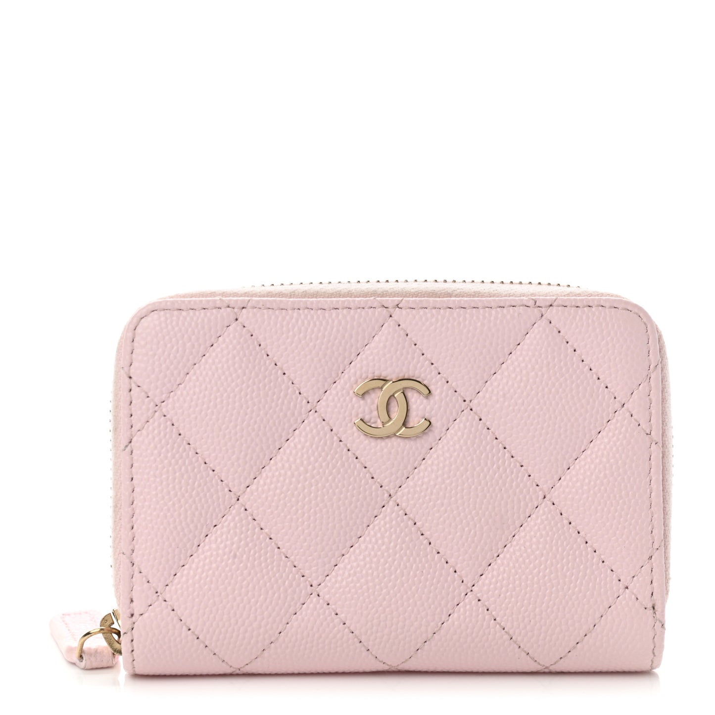 Caviar Quilted Zip Coin Purse Light Pink