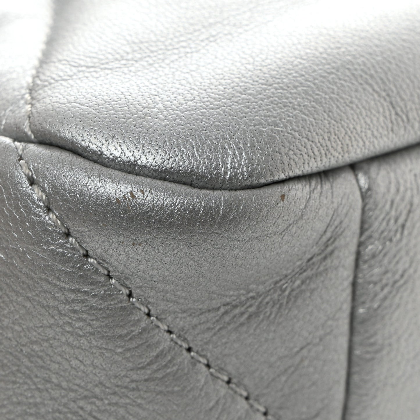 Metallic Goatskin Quilted Large Chanel 19 Flap Silver