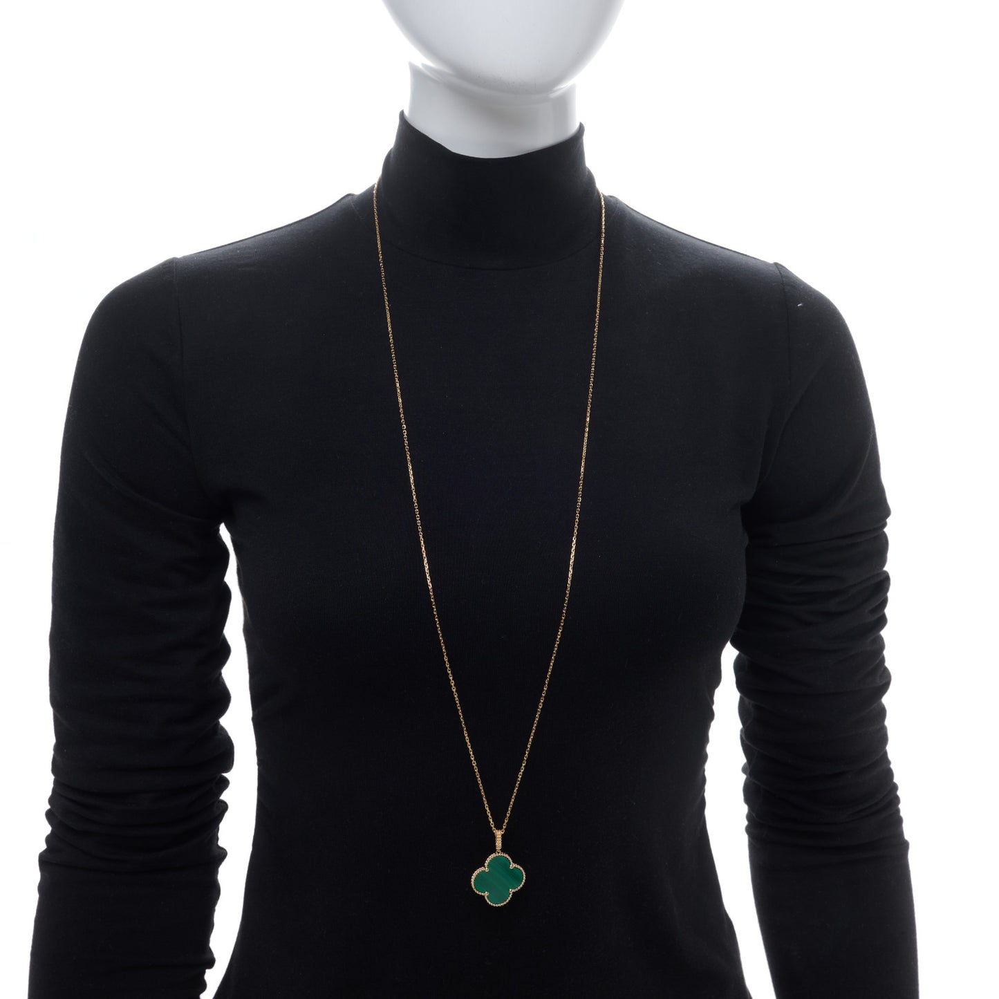 18K Yellow Gold Malachite Magic Alhambra Pendant Necklace