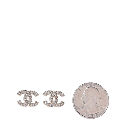 Chanel Metal Graduated Pearl Crystal CC Earrings Light Gold 2 of 4