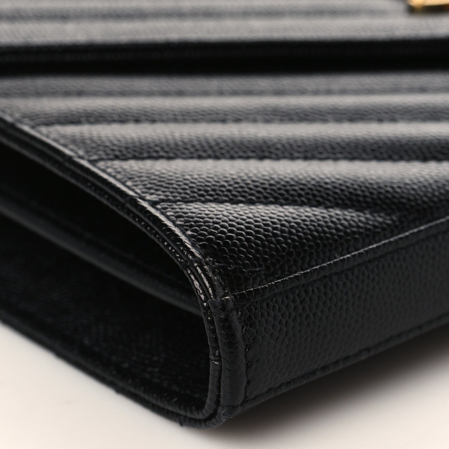 Grain De Poudre Matelasse Chevron Monogram Chain Wallet Black