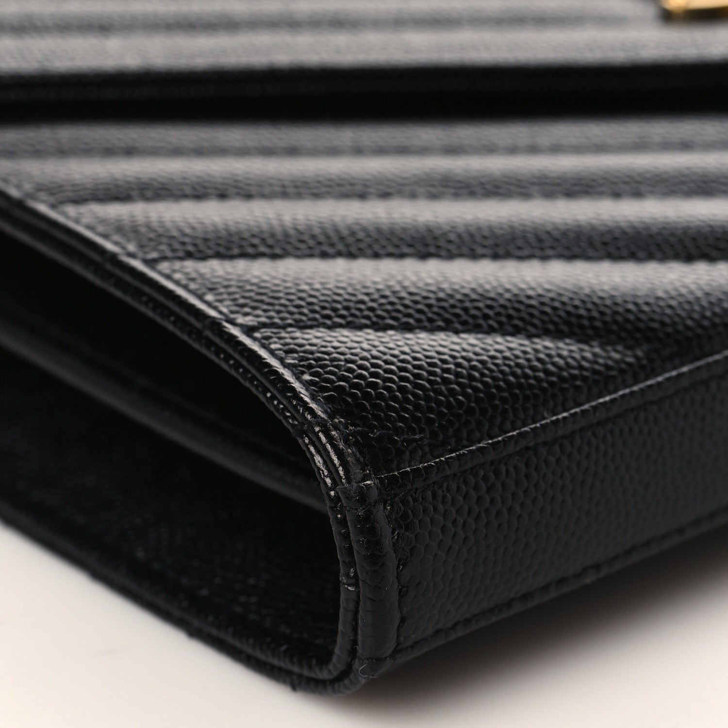 Saint Laurent Grain De Poudre Matelasse Chevron Monogram Chain Wallet Black 7 of 8