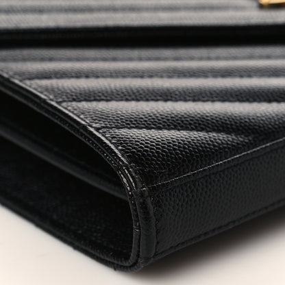 Saint Laurent Grain De Poudre Matelasse Chevron Monogram Chain Wallet Black 7 of 8