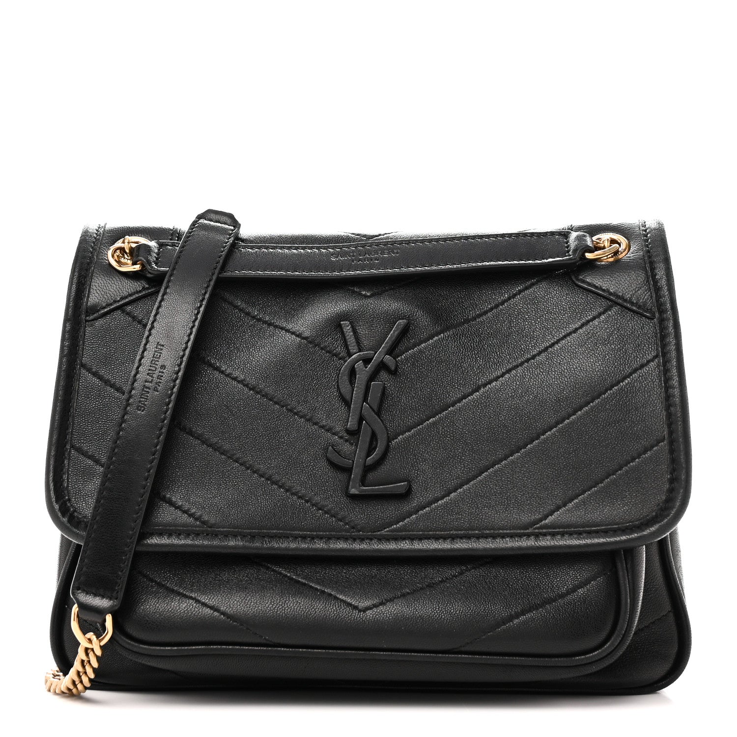 Saint Laurent Lambskin Matelasse Monogram Baby Niki Chain Satchel Black 1 of 10