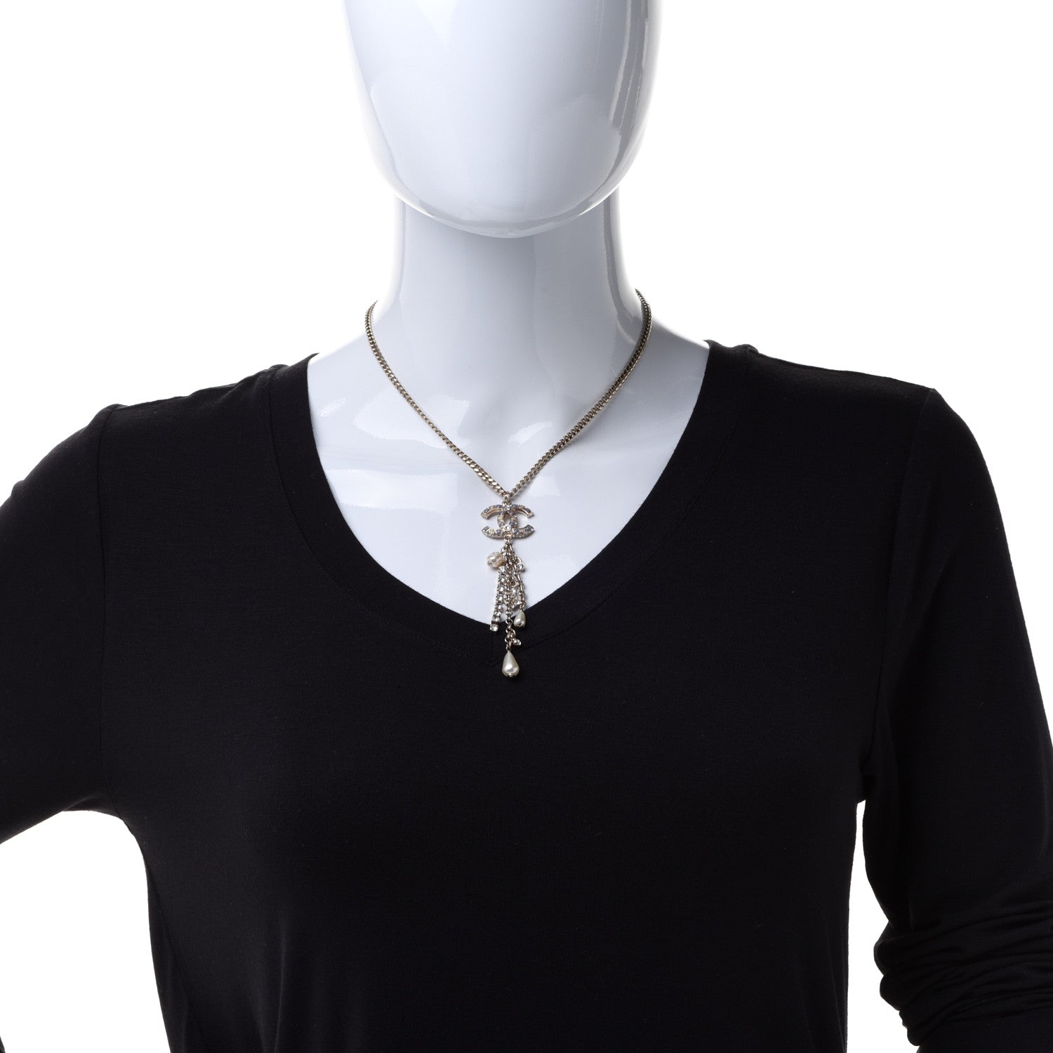 Chanel Pearl Crystal Chain CC Multi Strand Necklace Gold 2 of 6