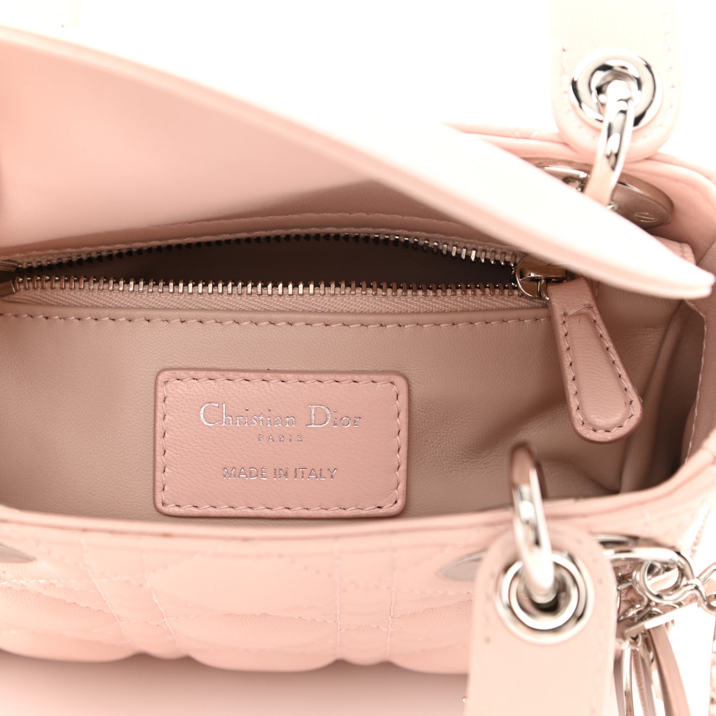 Lambskin Cannage Mini Lady Dior Crystal Strap Rose Poudre