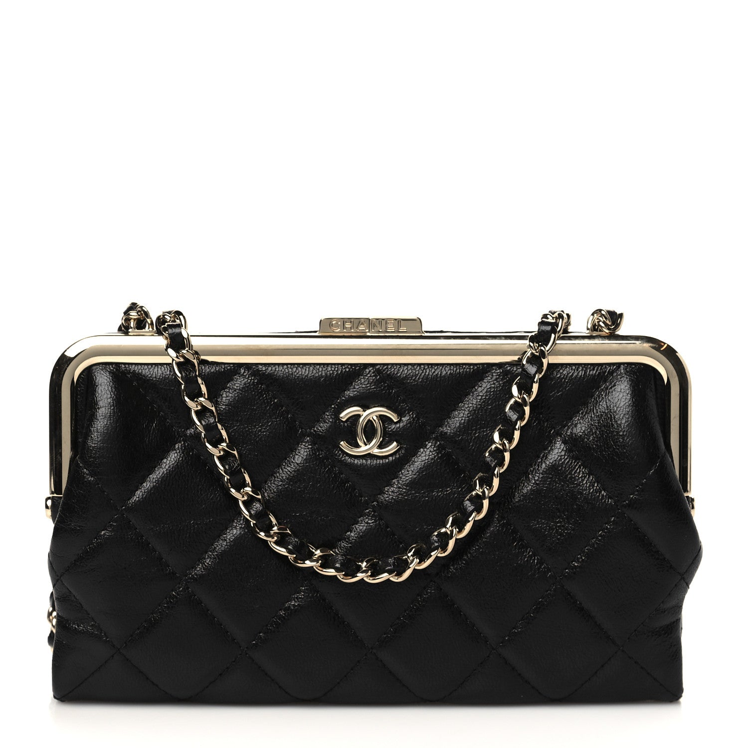 Chanel Lambskin Quilted Frame Clutch With Chain Black 1 of 10