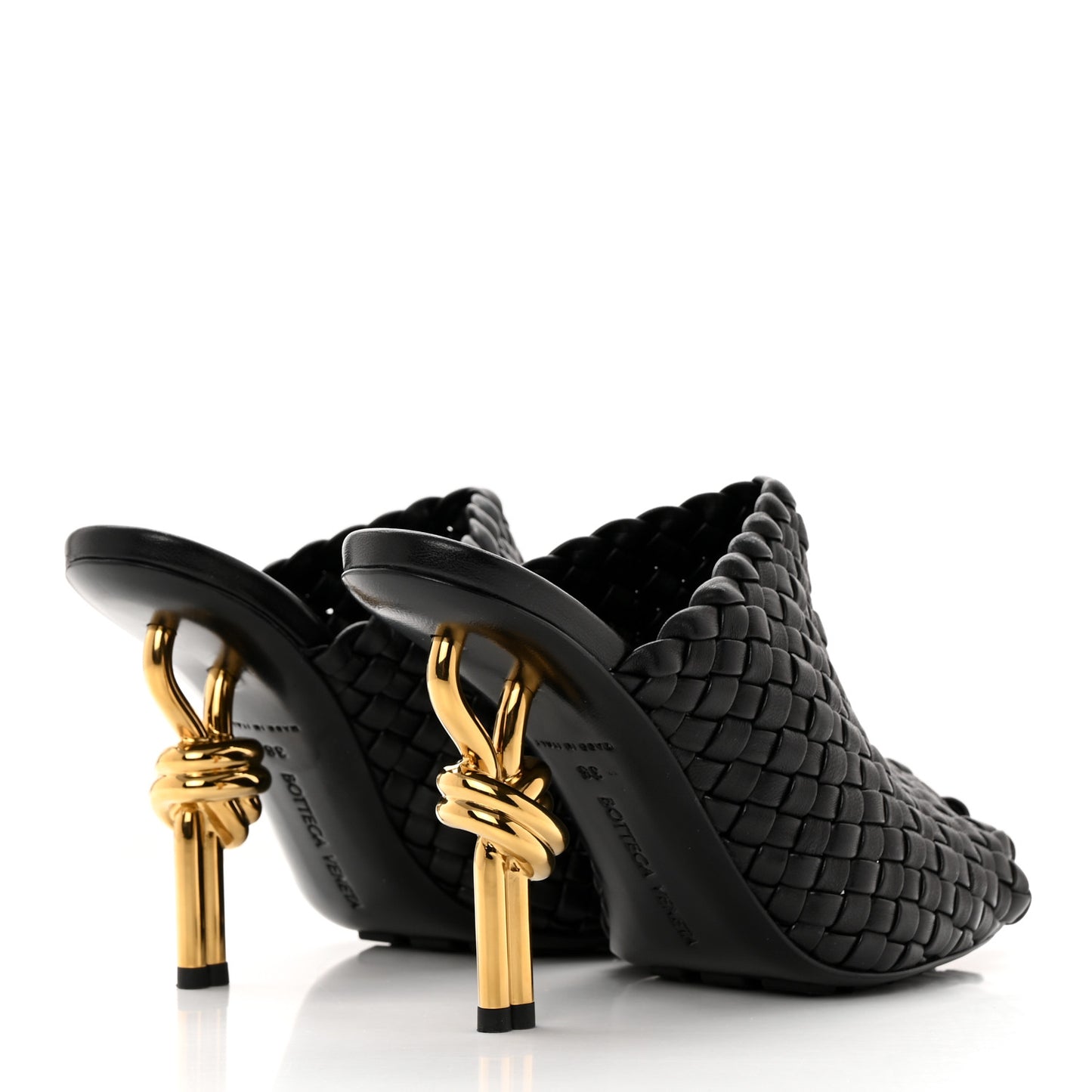 Soft Lambskin Intrecciato High Heel Knot Mules 38 Black