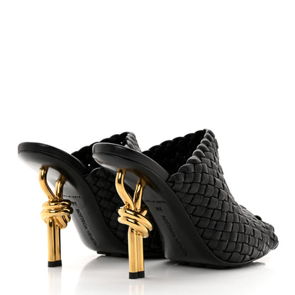 Bottega Veneta Soft Lambskin Intrecciato High Heel Knot Mules 38 Black 4 of 10