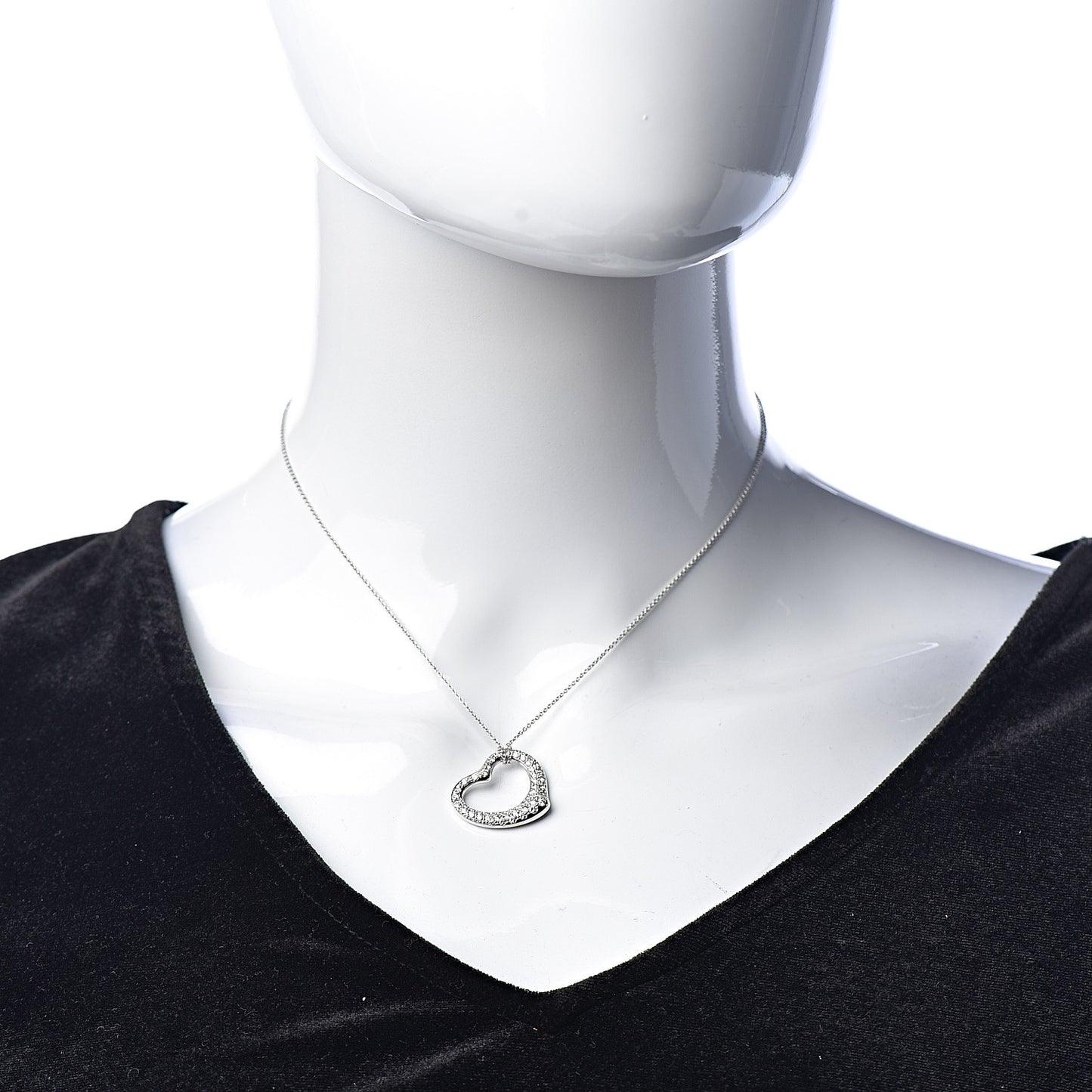 Platinum Diamond 22mm Elsa Peretti Open Heart Pave Pendant Necklace