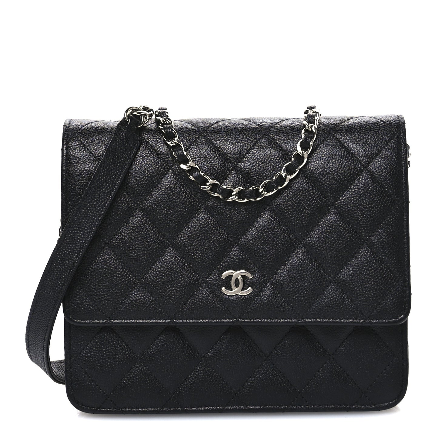 Caviar Quilted Square Wallet On Chain WOC Black
