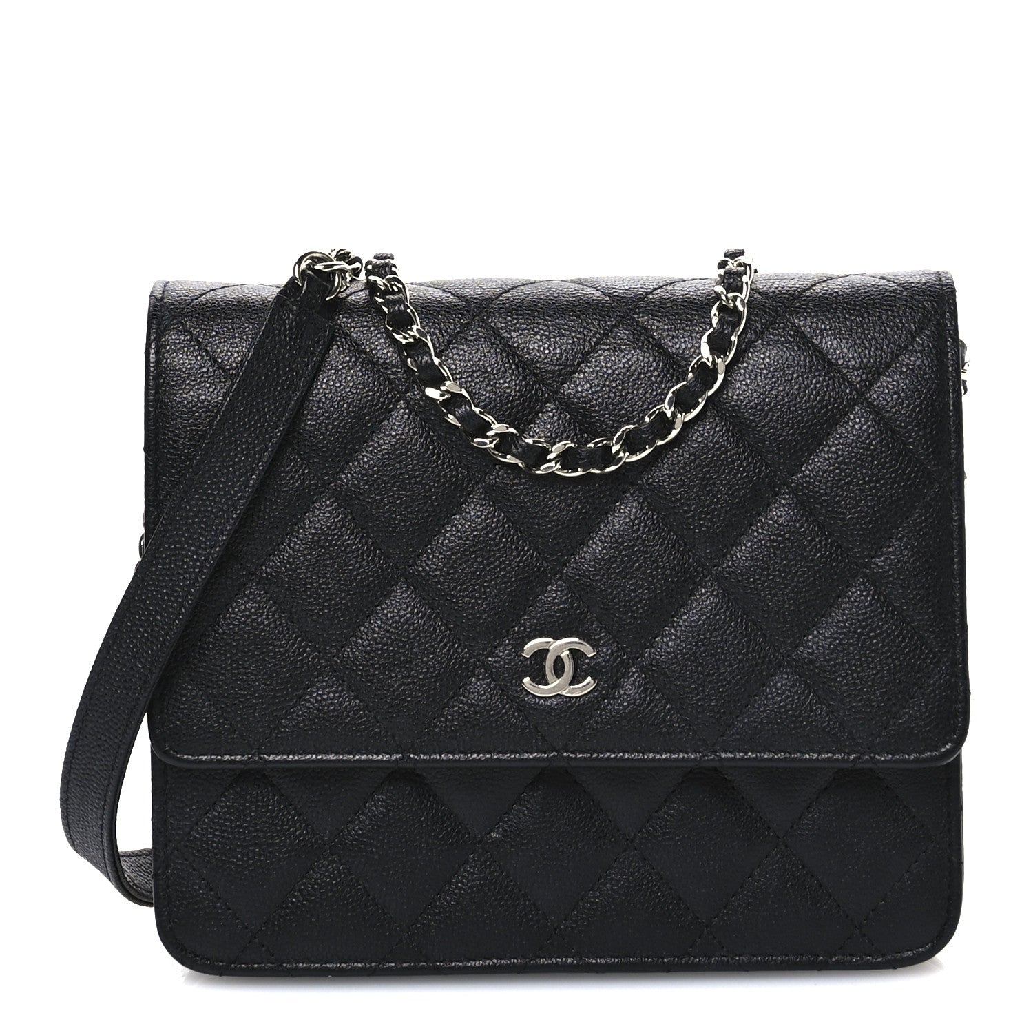 Chanel Caviar Quilted Square Wallet On Chain WOC Black 1 of 12