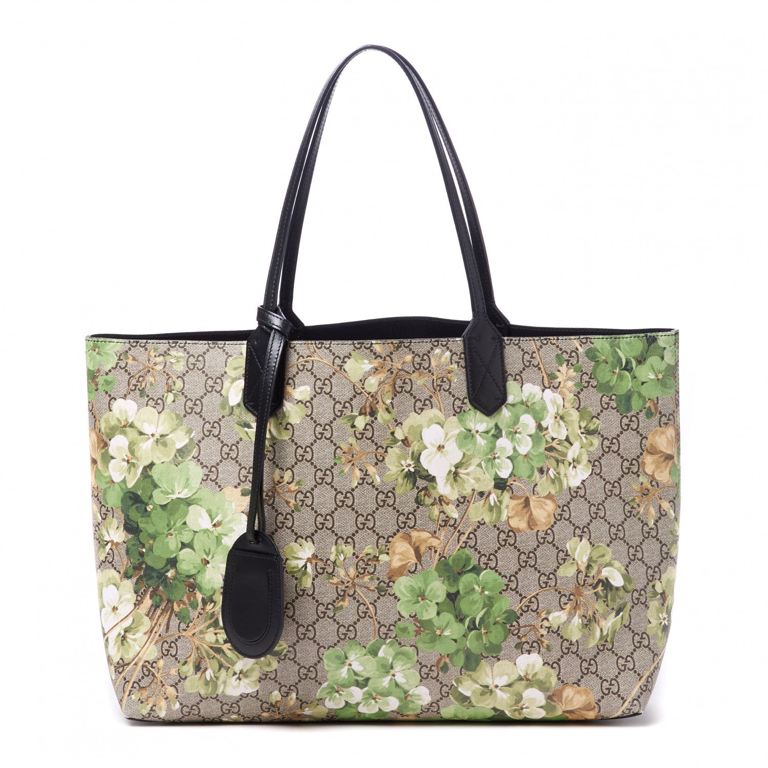 Gucci GG Supreme Monogram Blooms Medium Reversible Tote Beige New Military Black 1 of 9