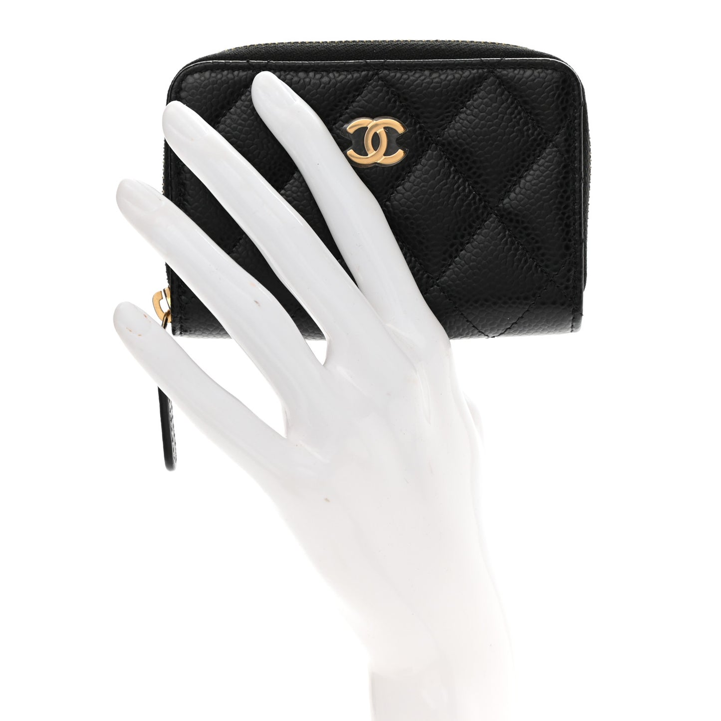 Caviar Quilted Zip Coin Purse Black