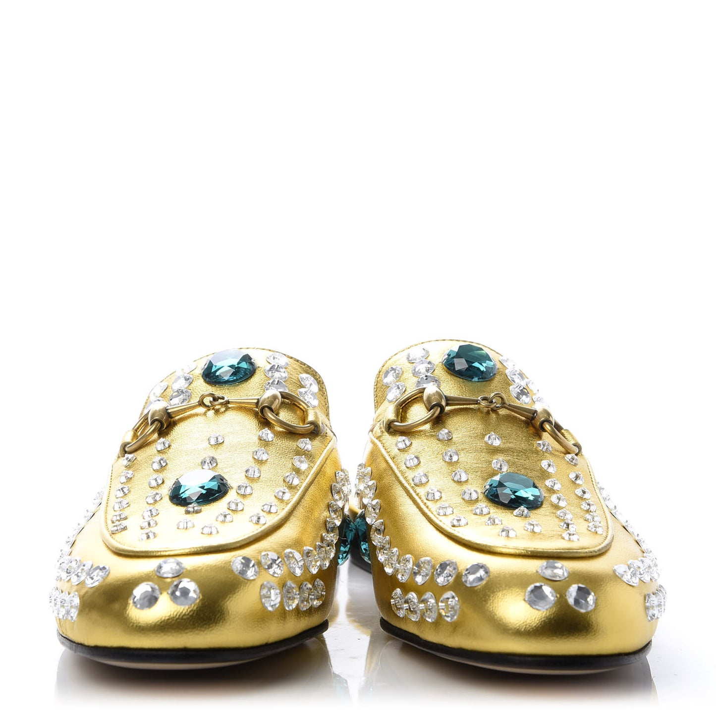 Metallic Nappa Crystal Womens Princetown Slippers 36 Gold