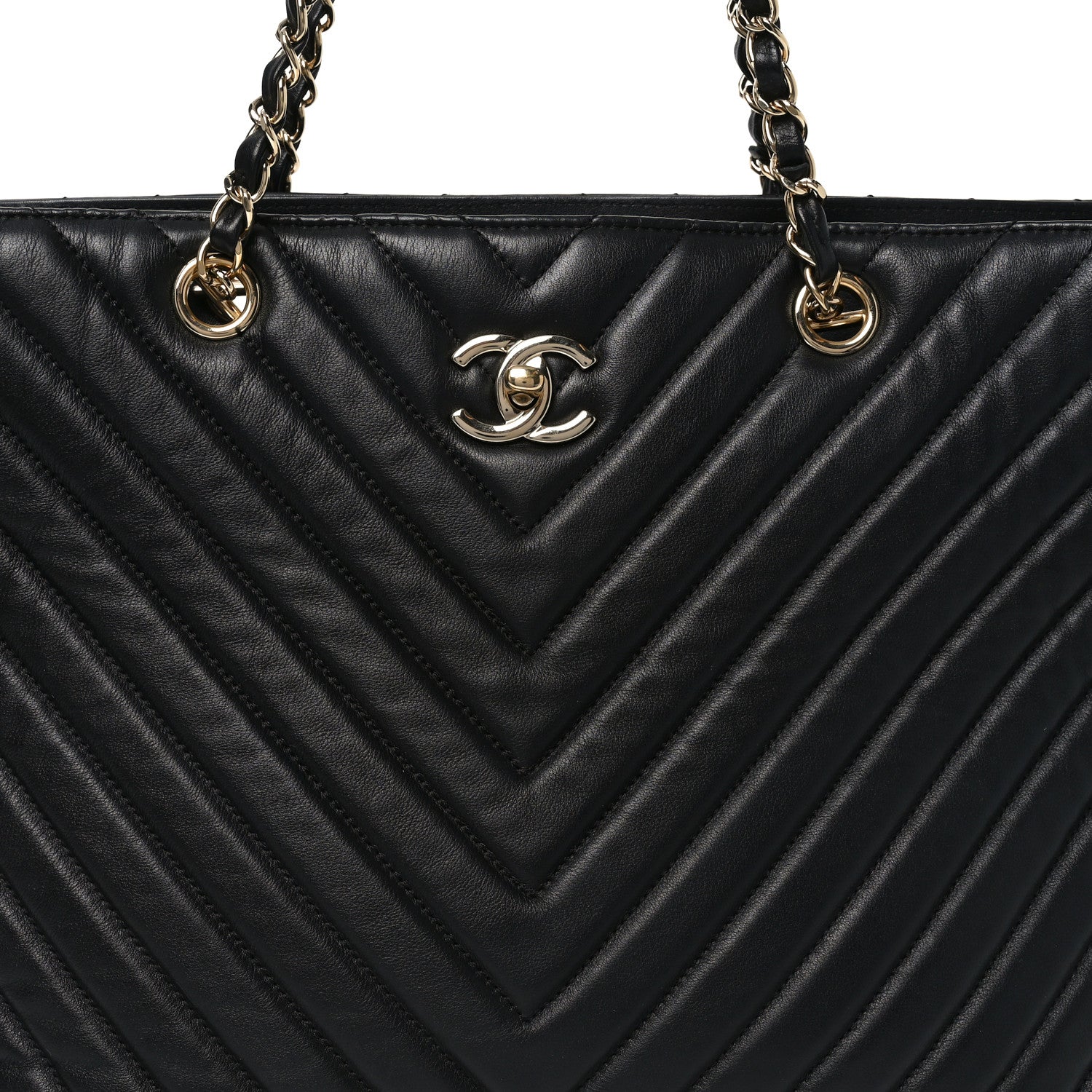 Chanel Iridescent Calfskin Chevron Quilted Shopping Tote Black 8 of 10