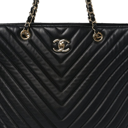 Chanel Iridescent Calfskin Chevron Quilted Shopping Tote Black 8 of 10