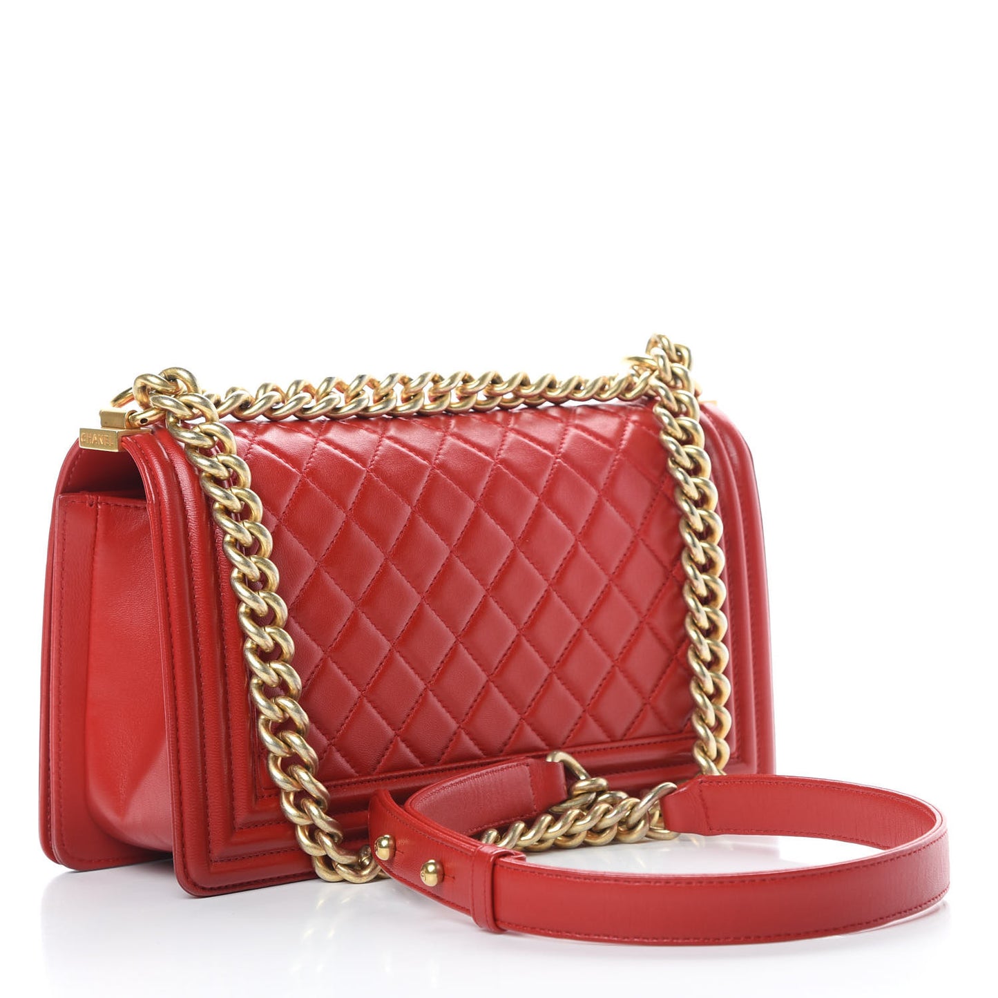 Lambskin Quilted Medium Boy Flap Red