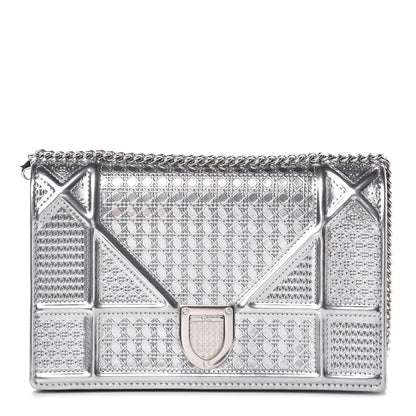 Christian Dior Metallic Patent Micro-Cannage Diorama Wallet on Chain Pouch Silver 1 of 6
